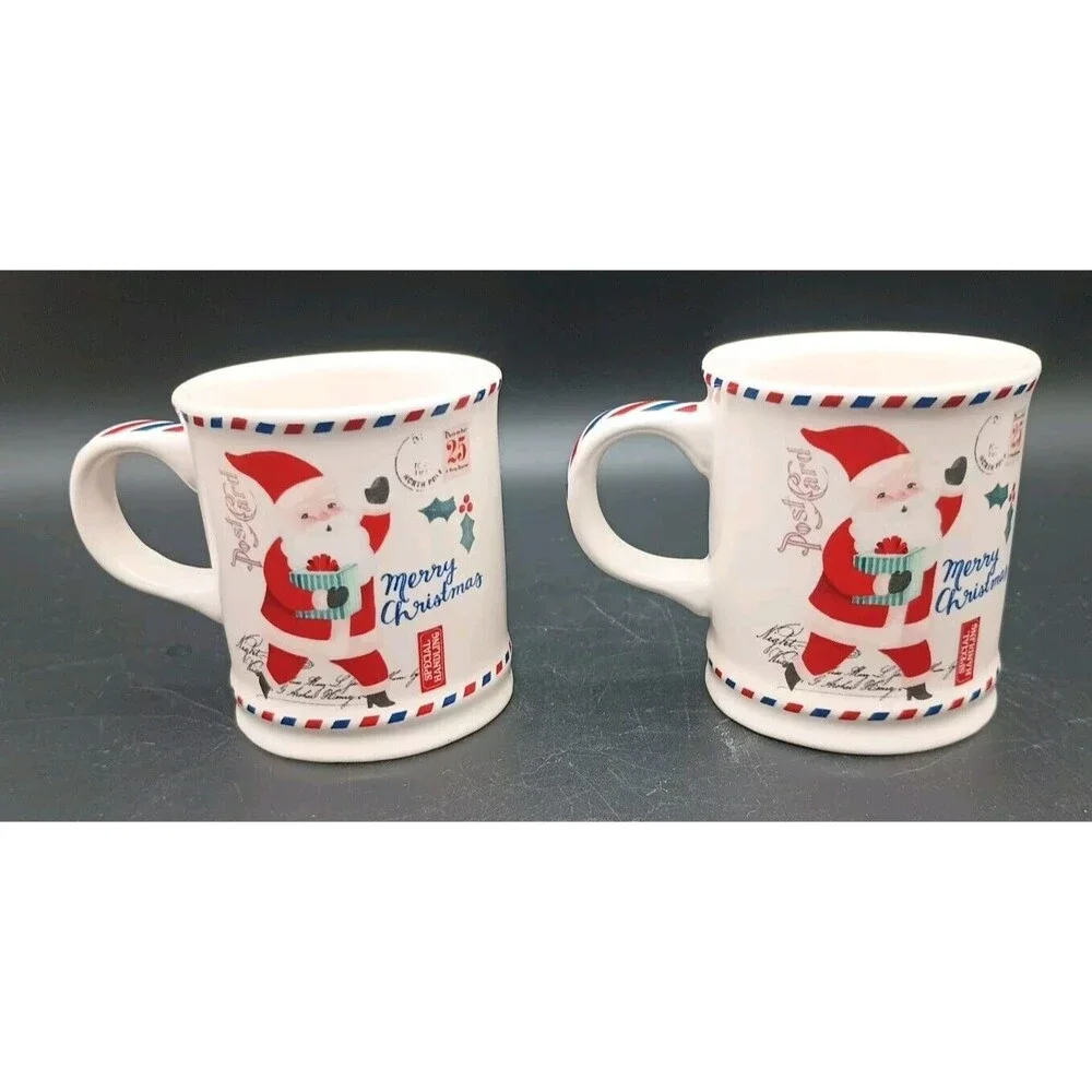 Sur La Table Santa Claus Post Card Mugs Child Hot Chocolate Espresso 8 Oz